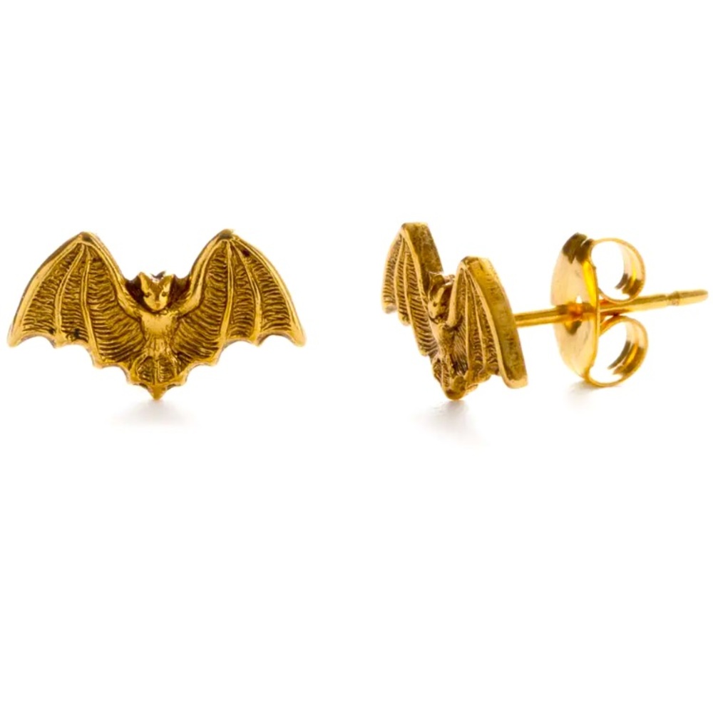 🦇 Tiny Bat Stud Earrings – 24k Gold Plated
